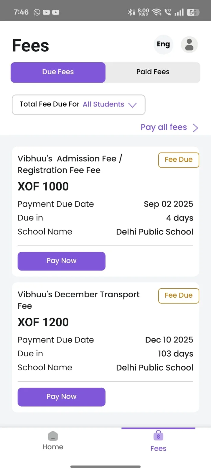 Scolaris Pay: school fees paid from a phone, recorded for the school - screen 3