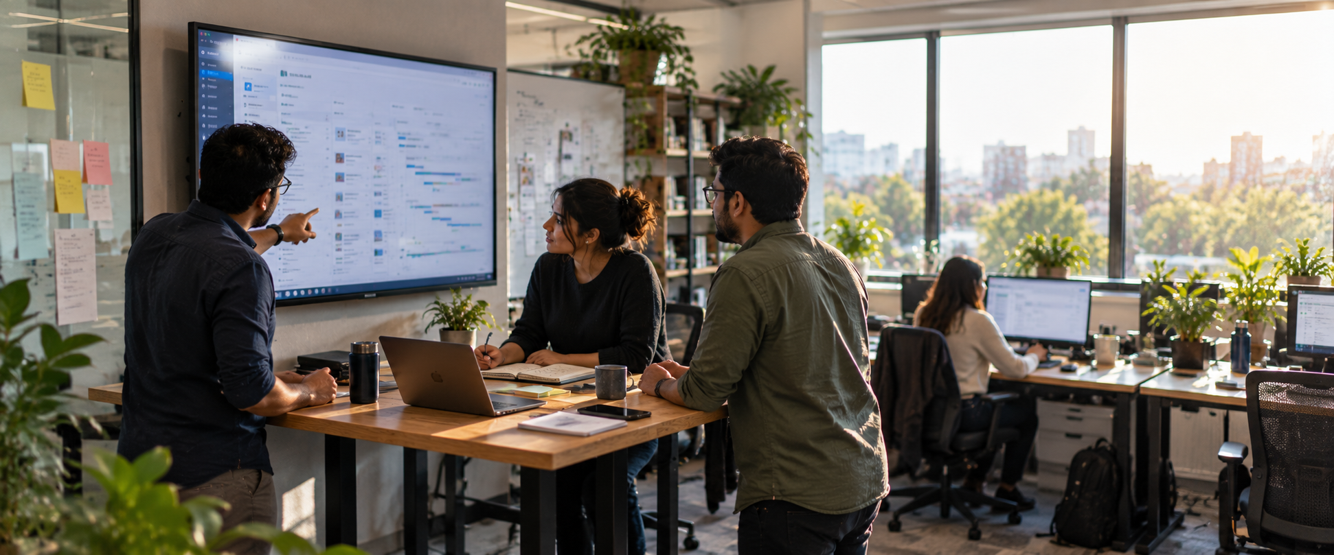 A team reviewing an automated workflow